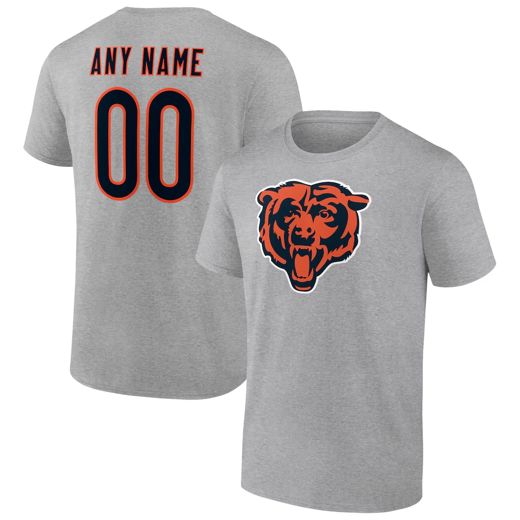 Men's Chicago Bears Heathered Gray Team Authentic Custom T-Shirt