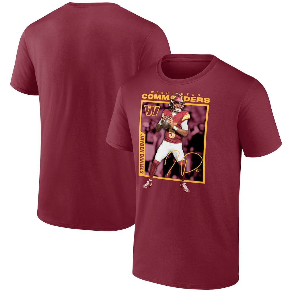 Men's Washington Commanders Jayden Daniels Burgundy Player Frame T-Shirt