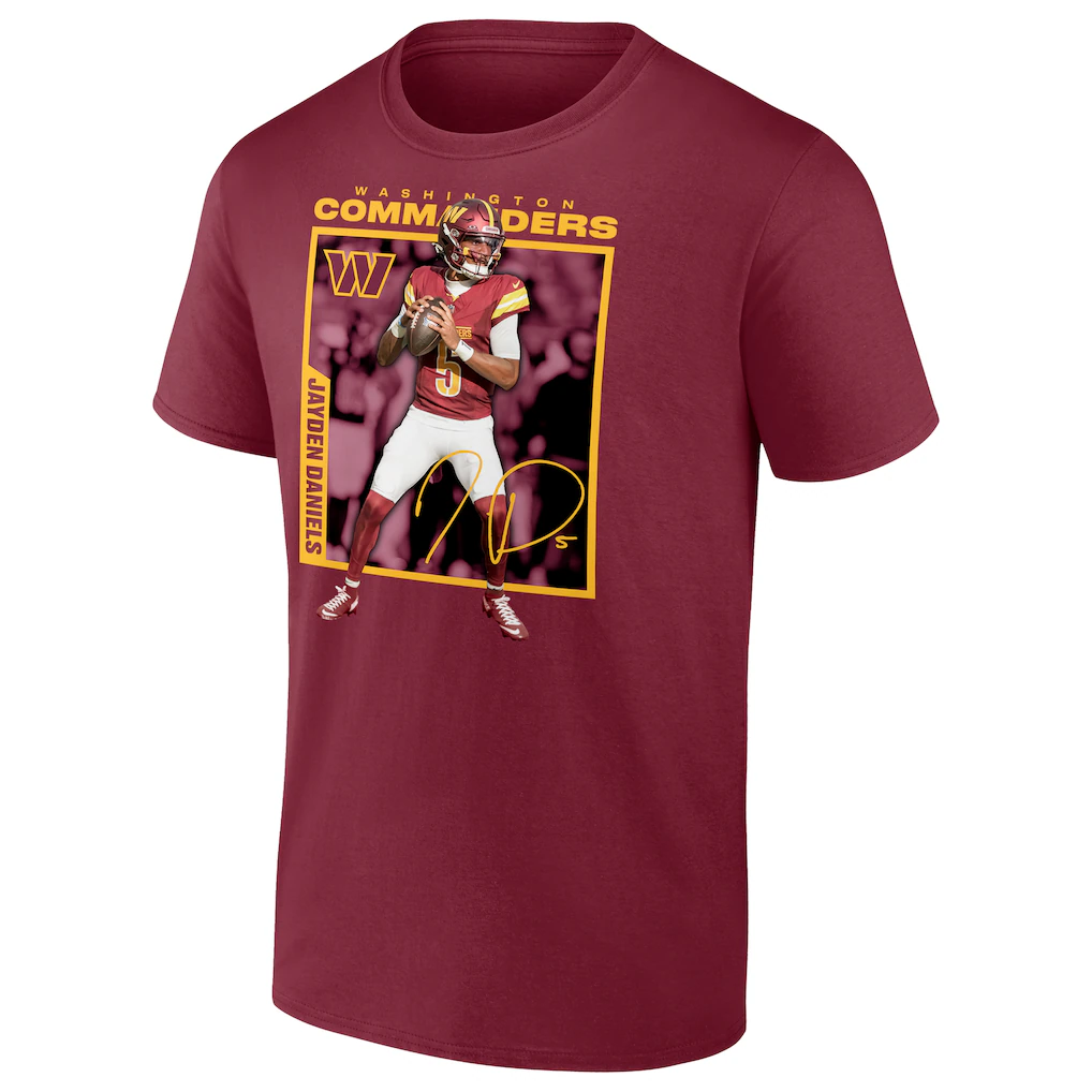 Men's Washington Commanders Jayden Daniels Burgundy Player Frame T-Shirt