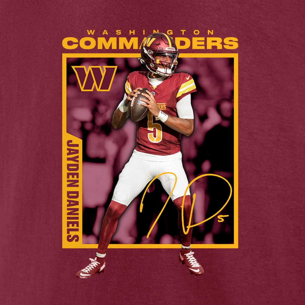 Men's Washington Commanders Jayden Daniels Burgundy Player Frame T-Shirt
