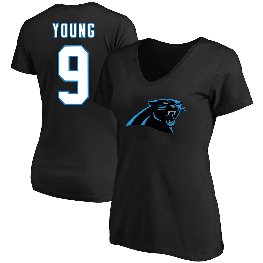 Women's Carolina Panthers Bryce Young Black Plus Size Fair Catch Name & Number Scoop Neck T-Shirt