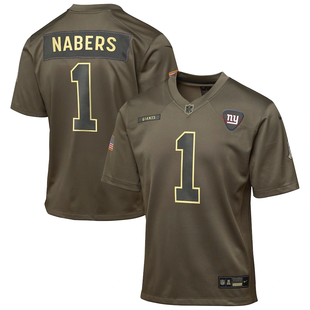 Youth New York Giants Malik Nabers Nike Olive 2025 Salute to Service Game Jersey