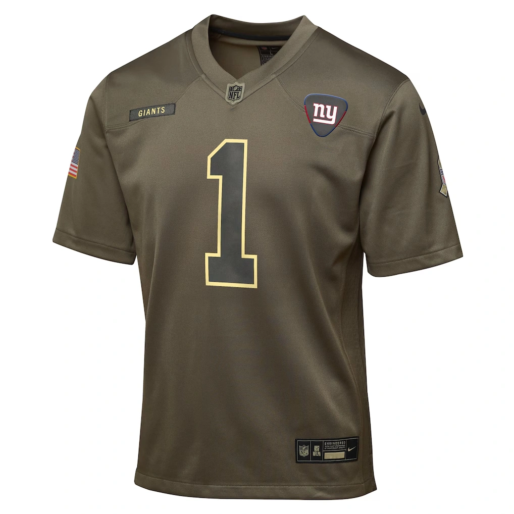 Youth New York Giants Malik Nabers Nike Olive 2025 Salute to Service Game Jersey