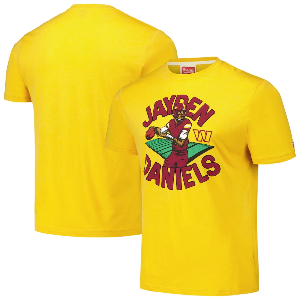 Unisex Washington Commanders Jayden Daniels Homage Gold Caricature Player Tri-Blend T-Shirt