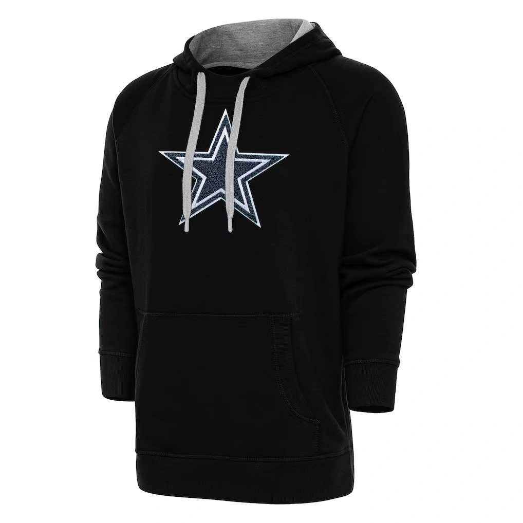Men's Dallas Cowboys Antigua Black Victory Chenille Pullover Hoodie