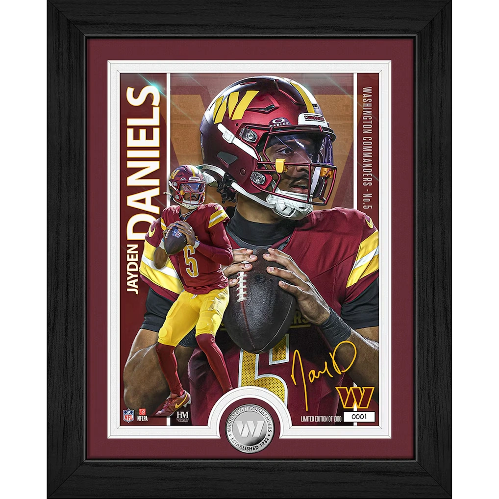 Washington Commanders Jayden Daniels Highland Mint 13" x 16" Silver Coin Photo Mint