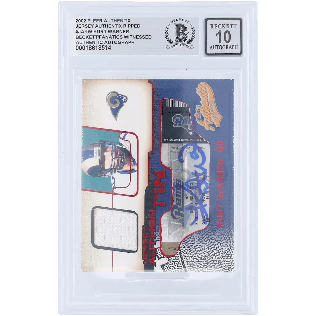 Kurt Warner St. Louis Rams Autographed 2002 Fleer Authentix Jersey Authentix Ripped White Jersey Relic #JA-KW Beckett Fanatics Witnessed Authenticated 10 Card