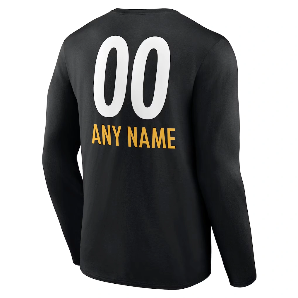 Men's Pittsburgh Steelers Black Personalized Name & Number Team Wordmark Long Sleeve T-Shirt