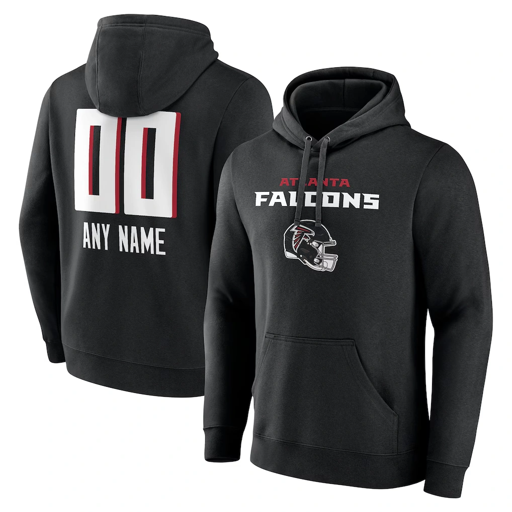 Men's Atlanta Falcons Black Personalized Name & Number Team Wordmark Pullover Hoodie