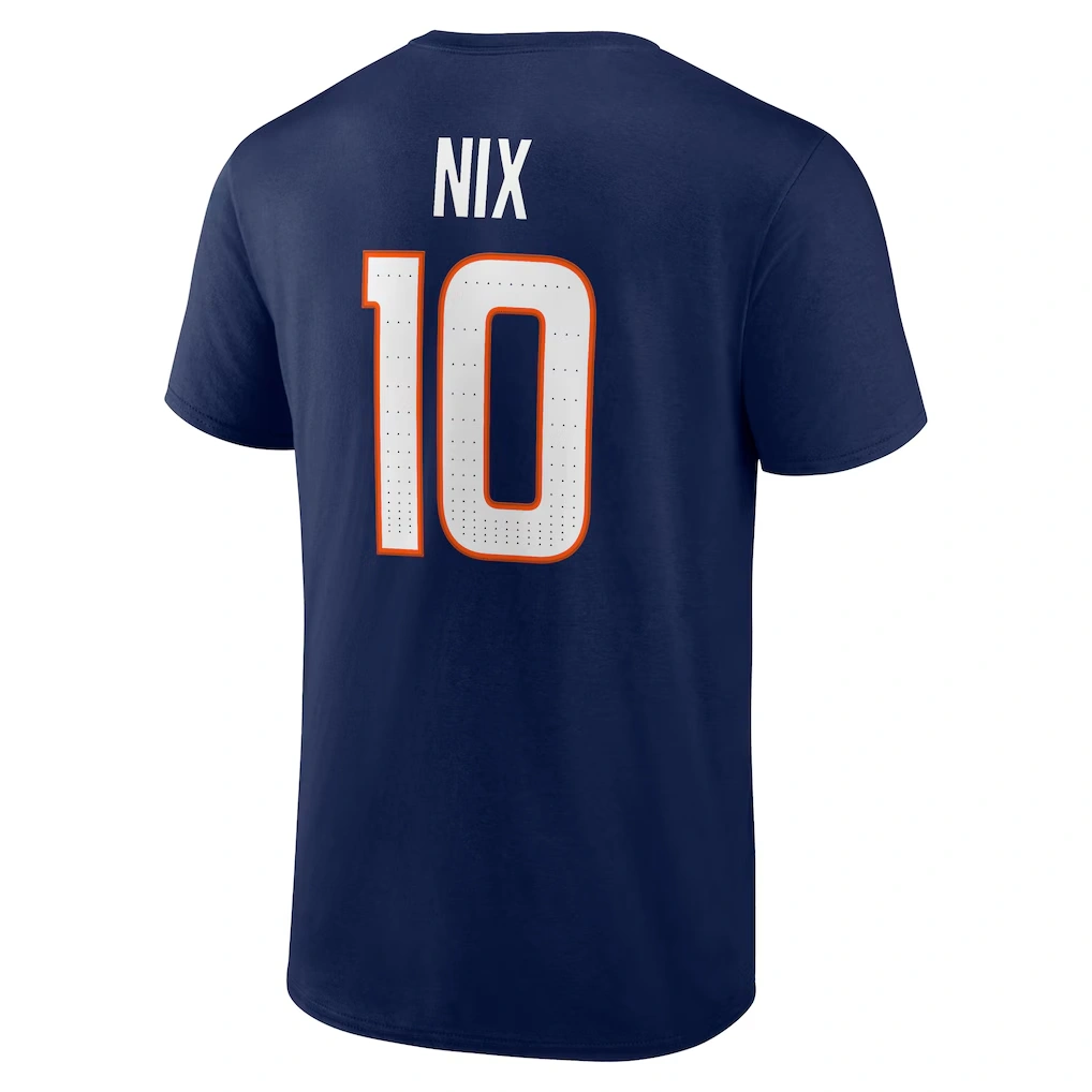Men's Denver Broncos Bo Nix Navy Icon Name & Number T-Shirt