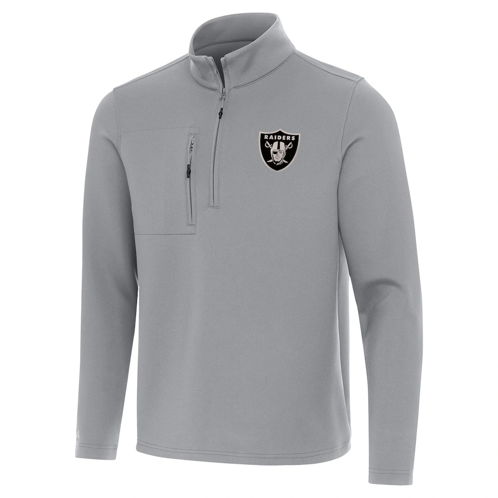 Men's Las Vegas Raiders Antigua Gray Insider Quarter-Zip Jacket