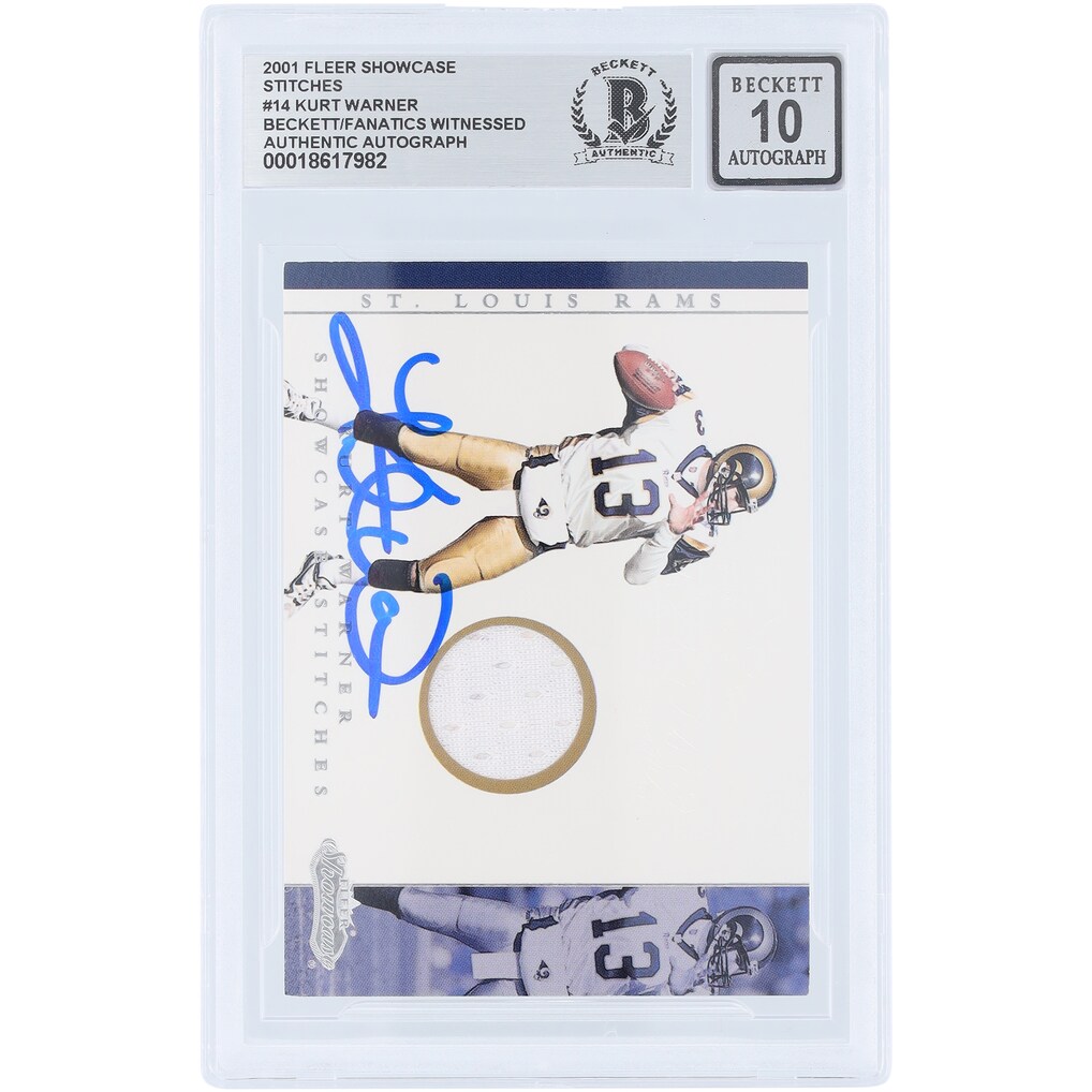 Kurt Warner St. Louis Rams Autographed 2001 Fleer Showcase Stitches Jersey Relic #KW Beckett Fanatics Witnessed Authenticated 10 Card