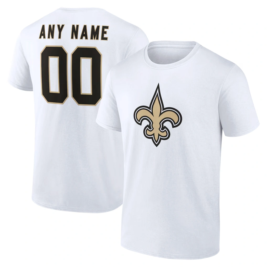 Men's New Orleans Saints White Team Authentic Custom Name & Number T-Shirt