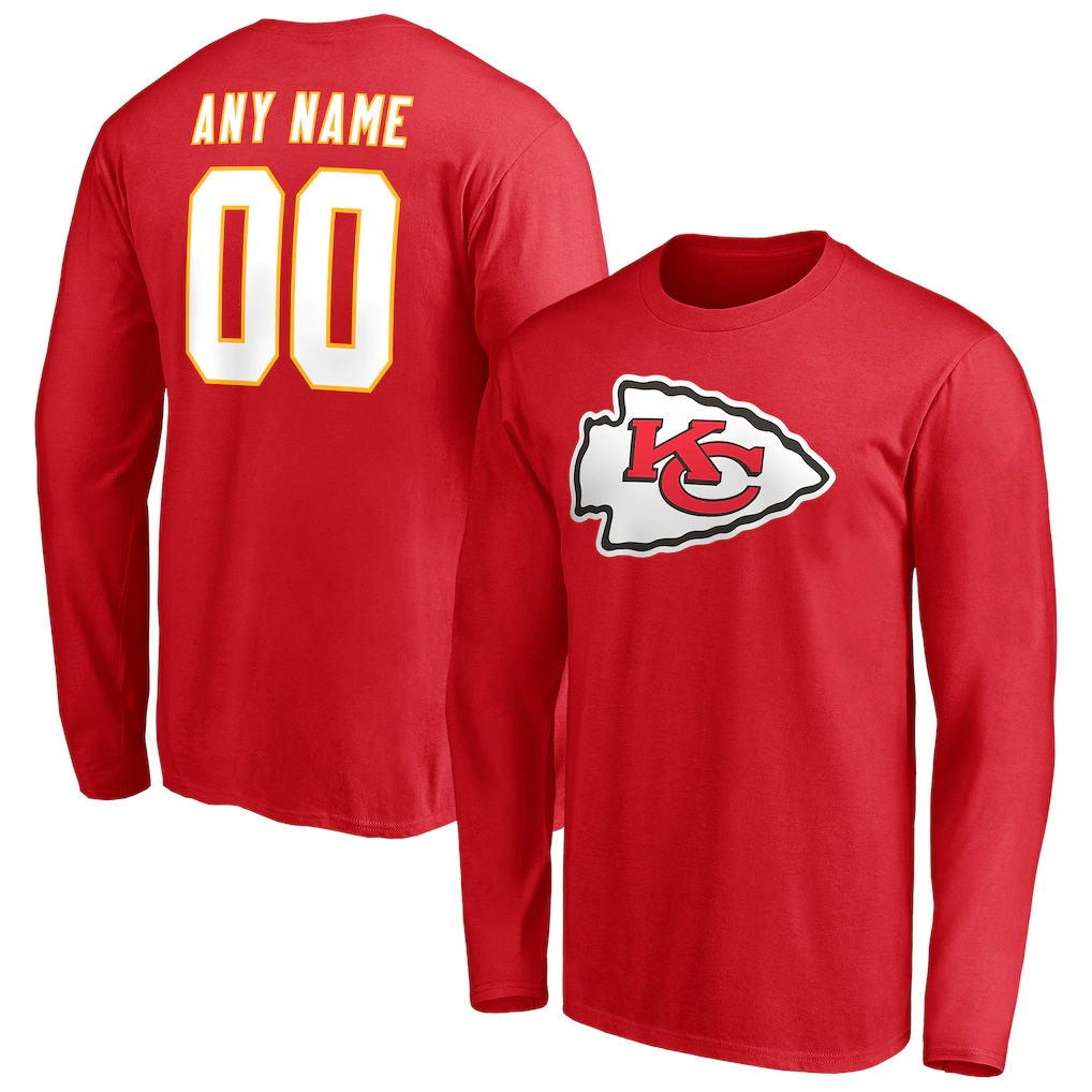 Men's Kansas City Chiefs Red Team Authentic Personalized Name & Number Long Sleeve T-Shirt