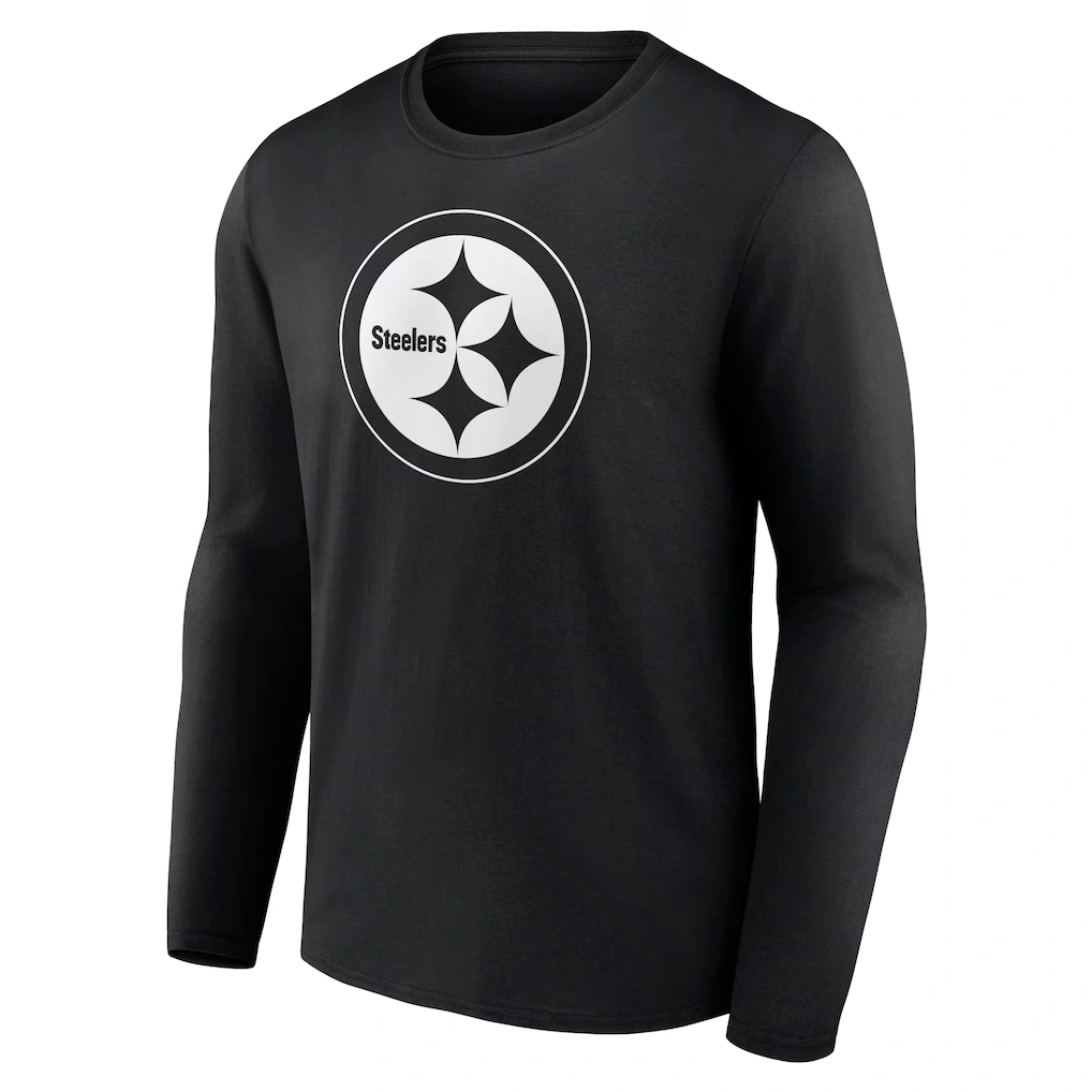 Men's Pittsburgh Steelers Black Personalized Name & Number Monochrome Long Sleeve T-Shirt