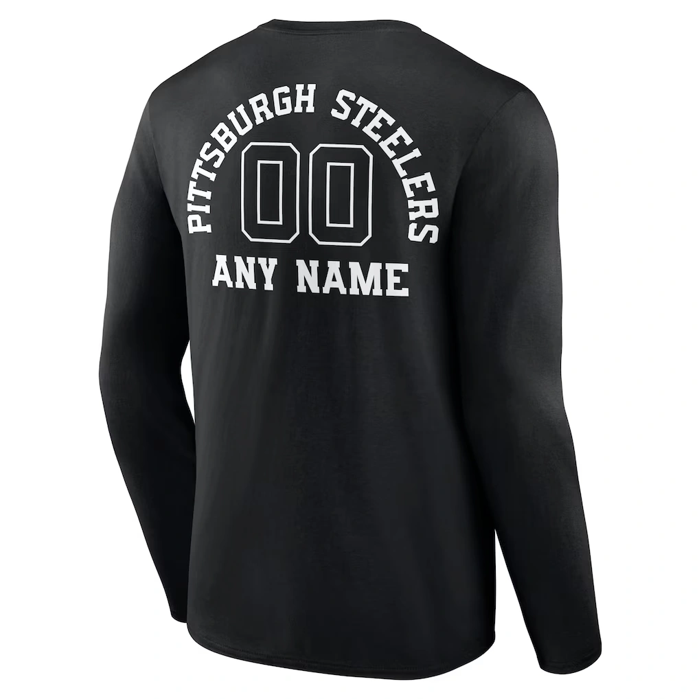Men's Pittsburgh Steelers Black Personalized Name & Number Monochrome Long Sleeve T-Shirt