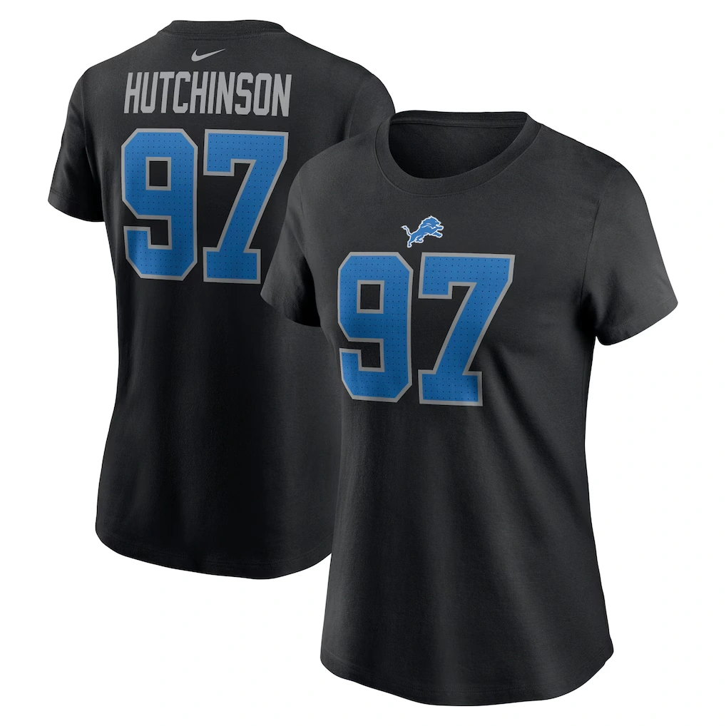 Women's Detroit Lions Aidan Hutchinson Nike Black Player Name & Number T-Shirt