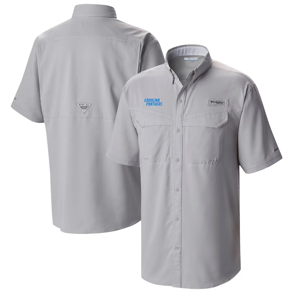 Men's Carolina Panthers Columbia Gray Low Drag Offshore Omni-Wick Button-Up Shirt