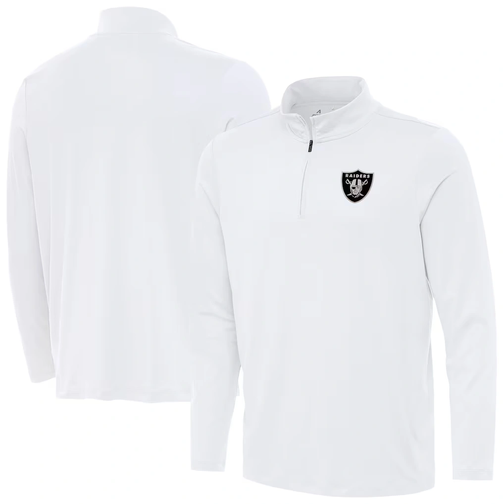 Men's Las Vegas Raiders Antigua White Reprocess Quarter-Zip Top