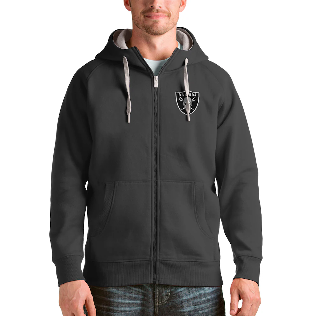 Men's Las Vegas Raiders Antigua Charcoal Victory Full-Zip Hoodie