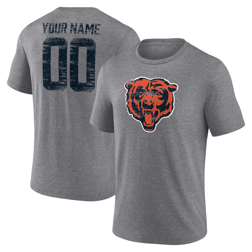 Men's Chicago Bears Gray Heritage Custom Name & Number Tri-Blend T-Shirt