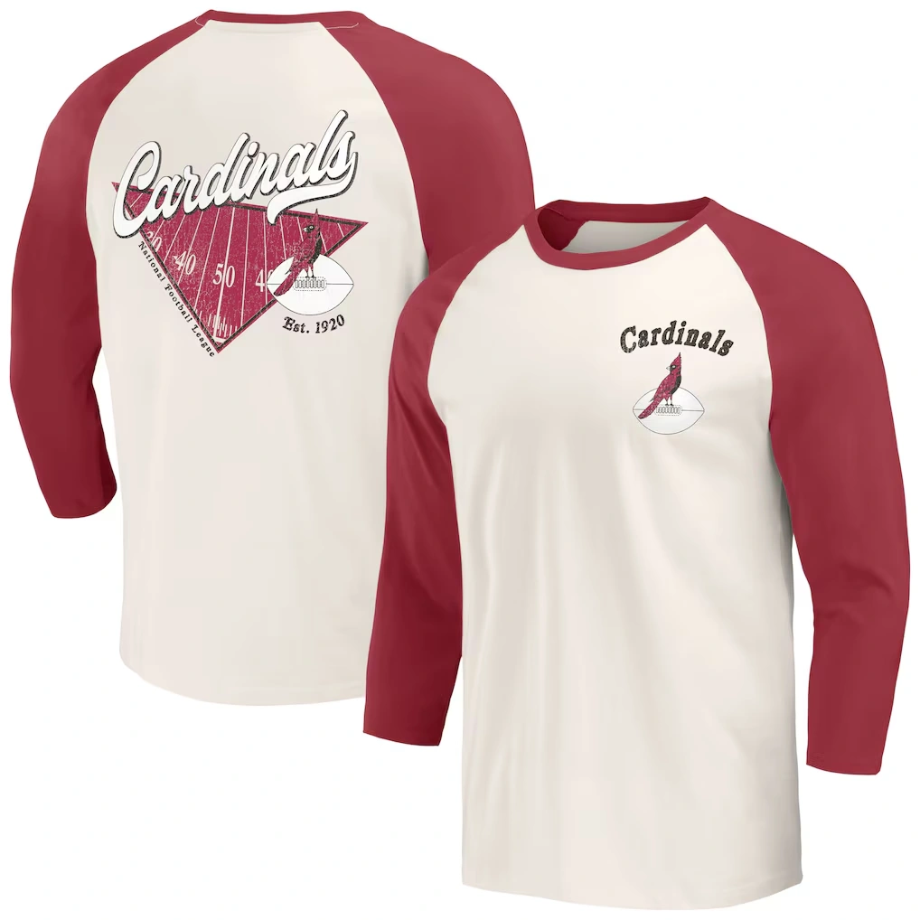 Men's Arizona Cardinals Darius Rucker Collection by Fanatics Cardinal/White Raglan 3/4 Sleeve T-Shirt