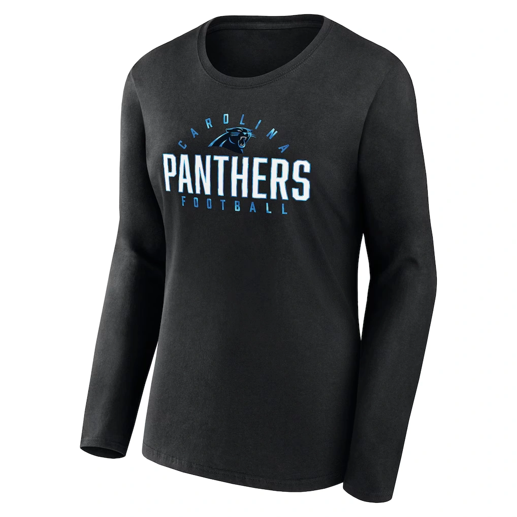 Women's Carolina Panthers Fanatics Black Plus Size Foiled Play Long Sleeve T-Shirt