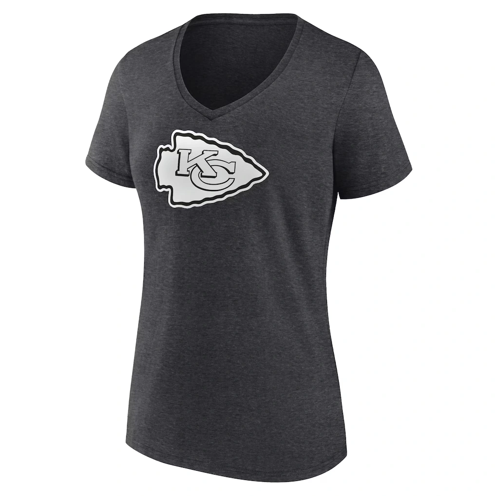 Women's Kansas City Chiefs Charcoal Personalized Name & Number Monochrome V-Neck Long Sleeve T-Shirt