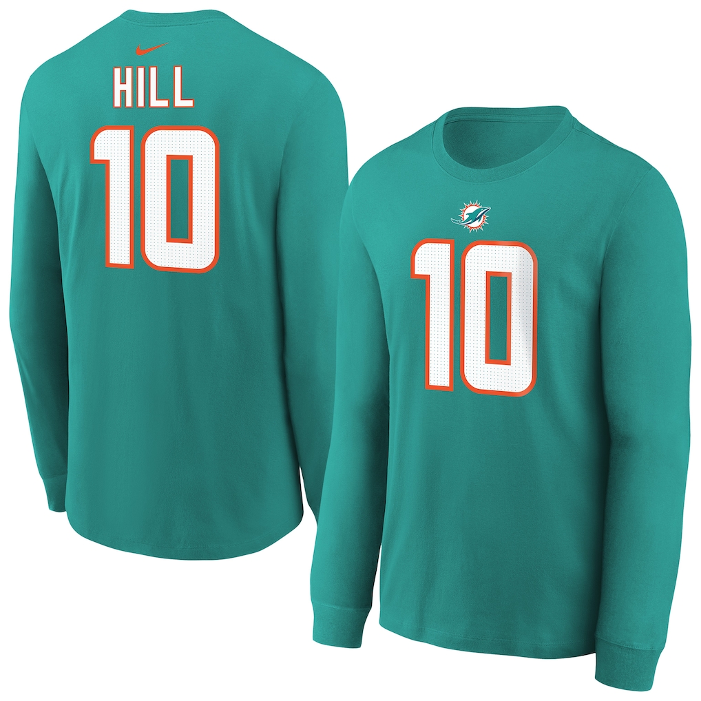 Youth Miami Dolphins Tyreek Hill Nike Aqua Player Name & Number Long Sleeve T-Shirt