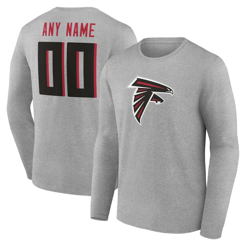 Men's Atlanta Falcons Gray Team Authentic Custom Name & Number Long Sleeve T-Shirt