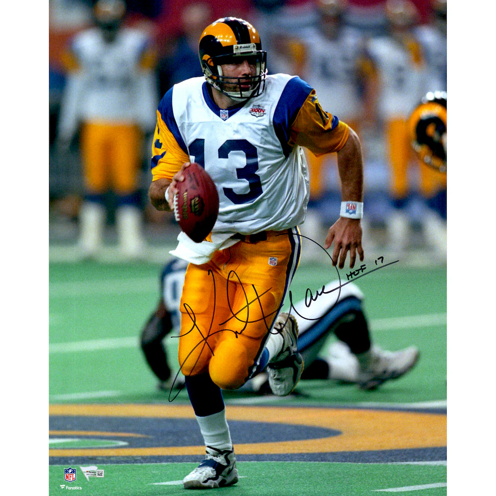 Autographed St. Louis Rams Kurt Warner Fanatics Authentic 16" x 20" Super Bowl Photograph with "HOF 17" Inscription