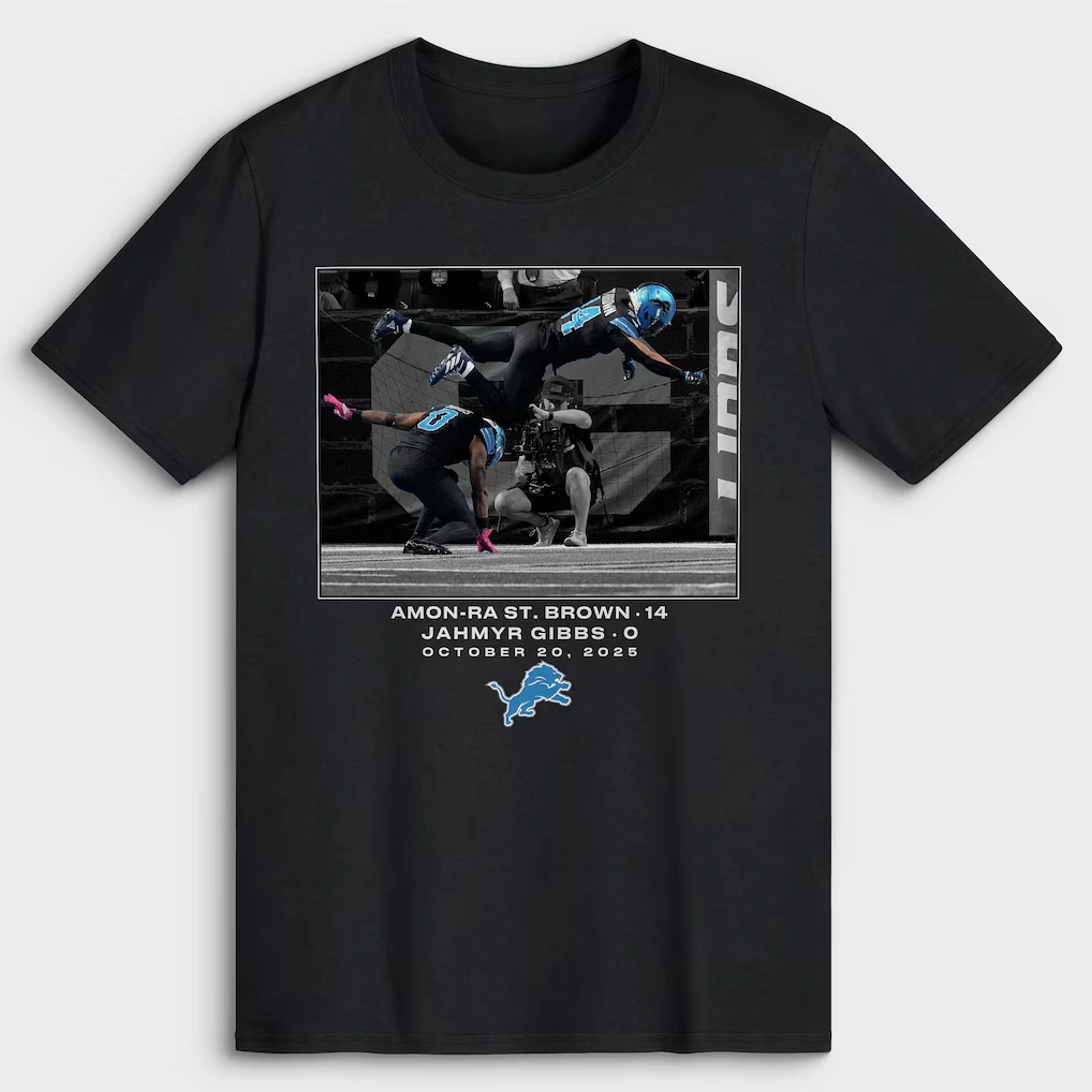 Men's Detroit Lions Amon-Ra St. Brown & Jahmyr Gibbs Black NFL Flash Features Week 7 T-Shirt