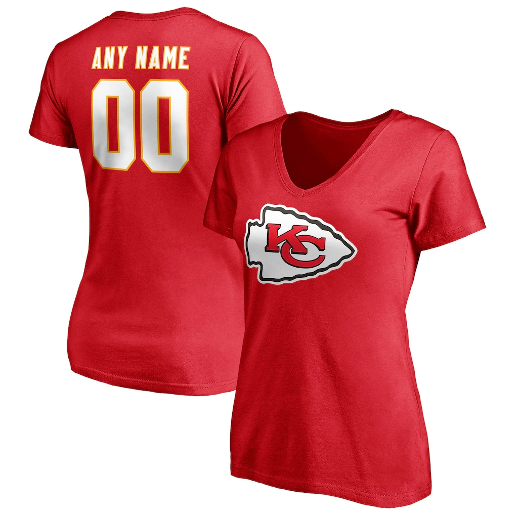 Women's Kansas City Chiefs Red Team Authentic Personalized Name & Number V-Neck T-Shirt