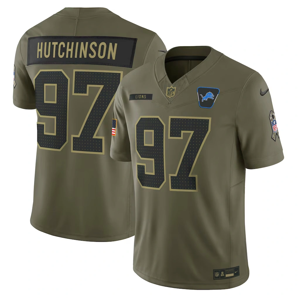 Men's Detroit Lions Aidan Hutchinson Nike Olive 2025 Salute to Service Limited Jersey