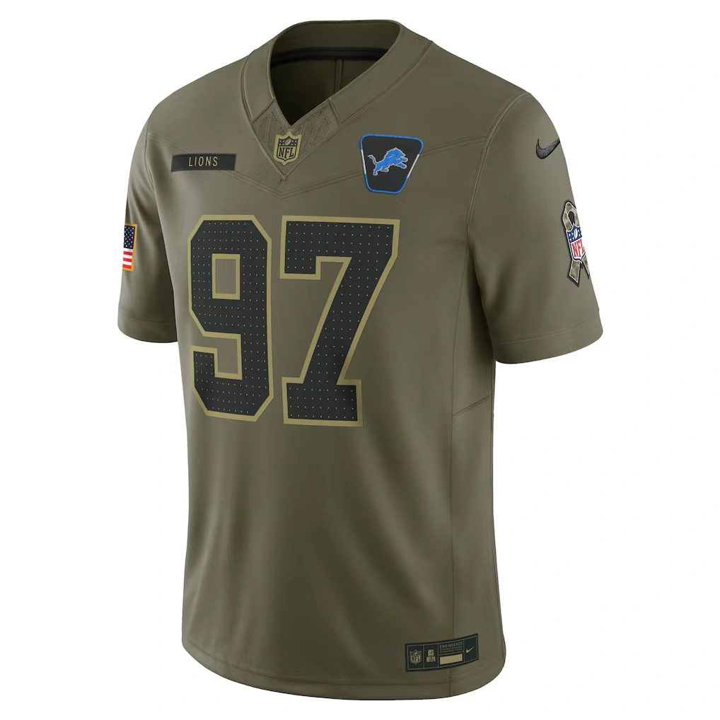 Men's Detroit Lions Aidan Hutchinson Nike Olive 2025 Salute to Service Limited Jersey
