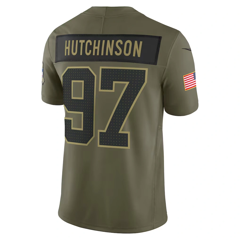 Men's Detroit Lions Aidan Hutchinson Nike Olive 2025 Salute to Service Limited Jersey