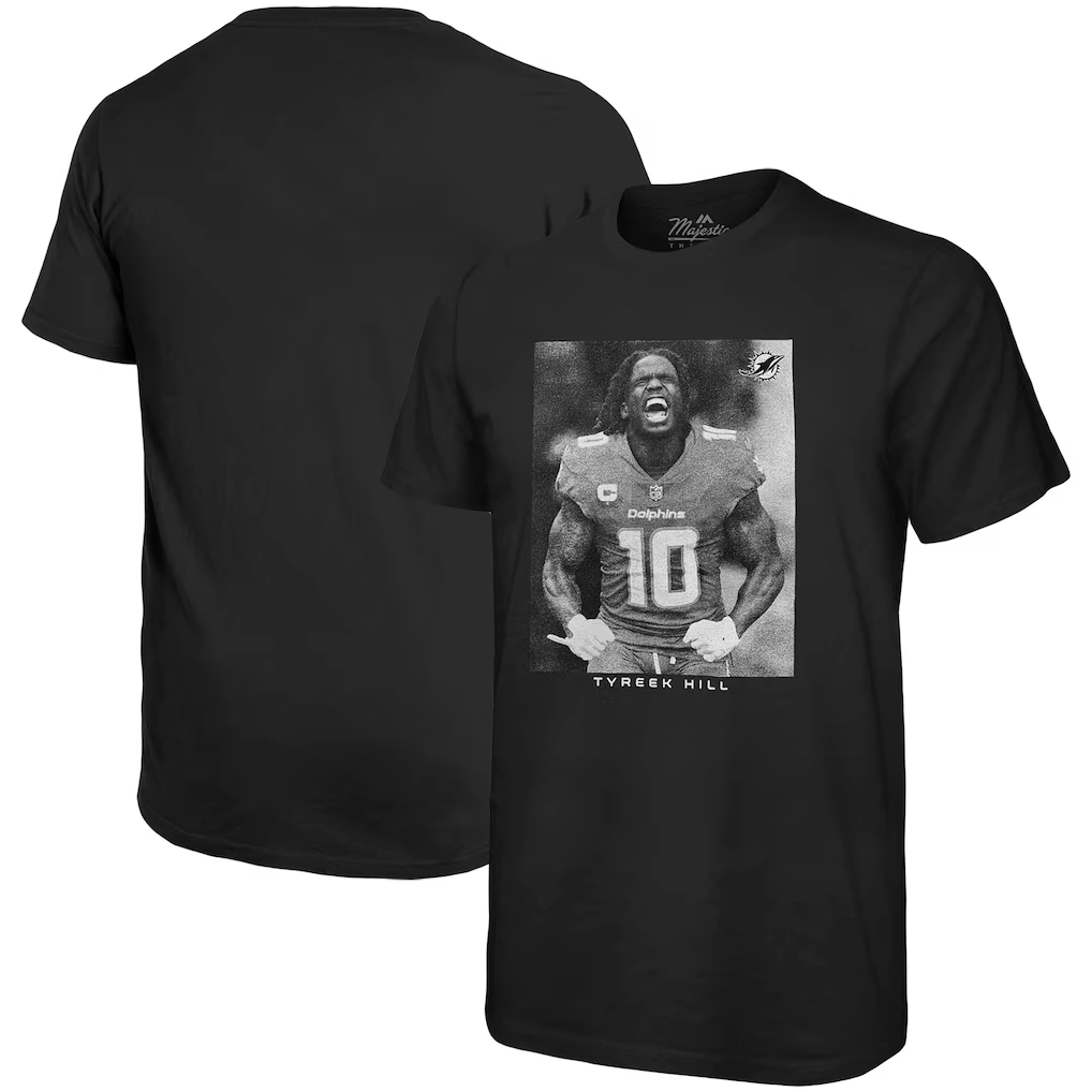 Men's Miami Dolphins Tyreek Hill Majestic Threads Black Oversized Player Image T-Shirt