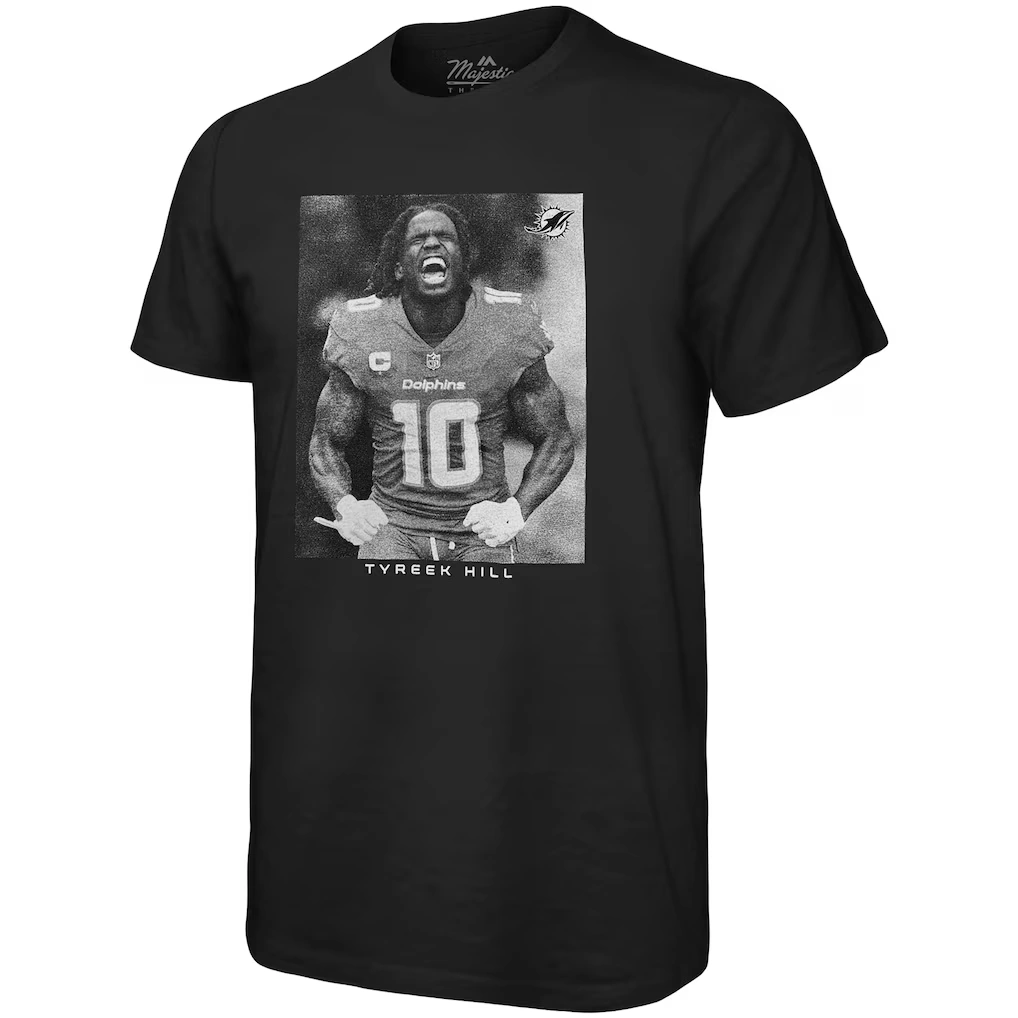 Men's Miami Dolphins Tyreek Hill Majestic Threads Black Oversized Player Image T-Shirt