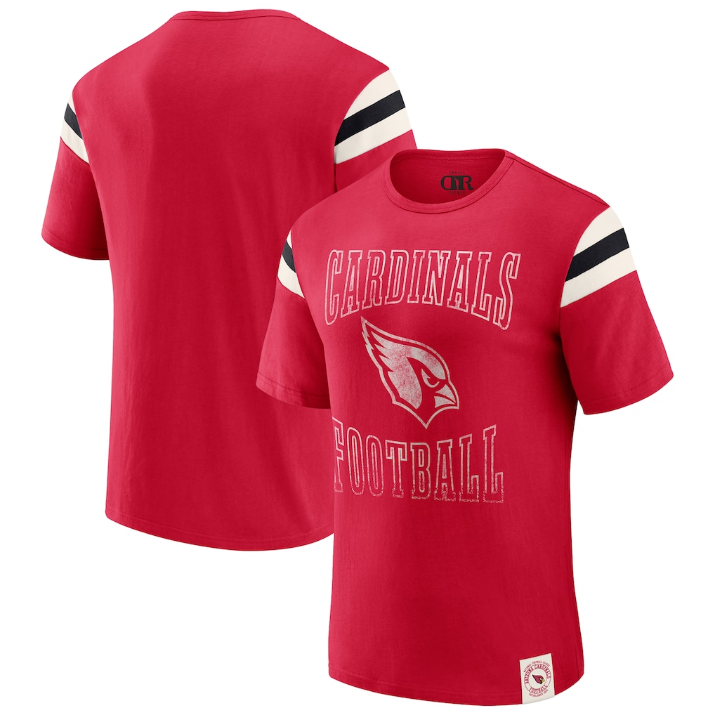 Men's Arizona Cardinals Darius Rucker Collection by Fanatics Cardinal Football Stripe Sleeve T-Shirt