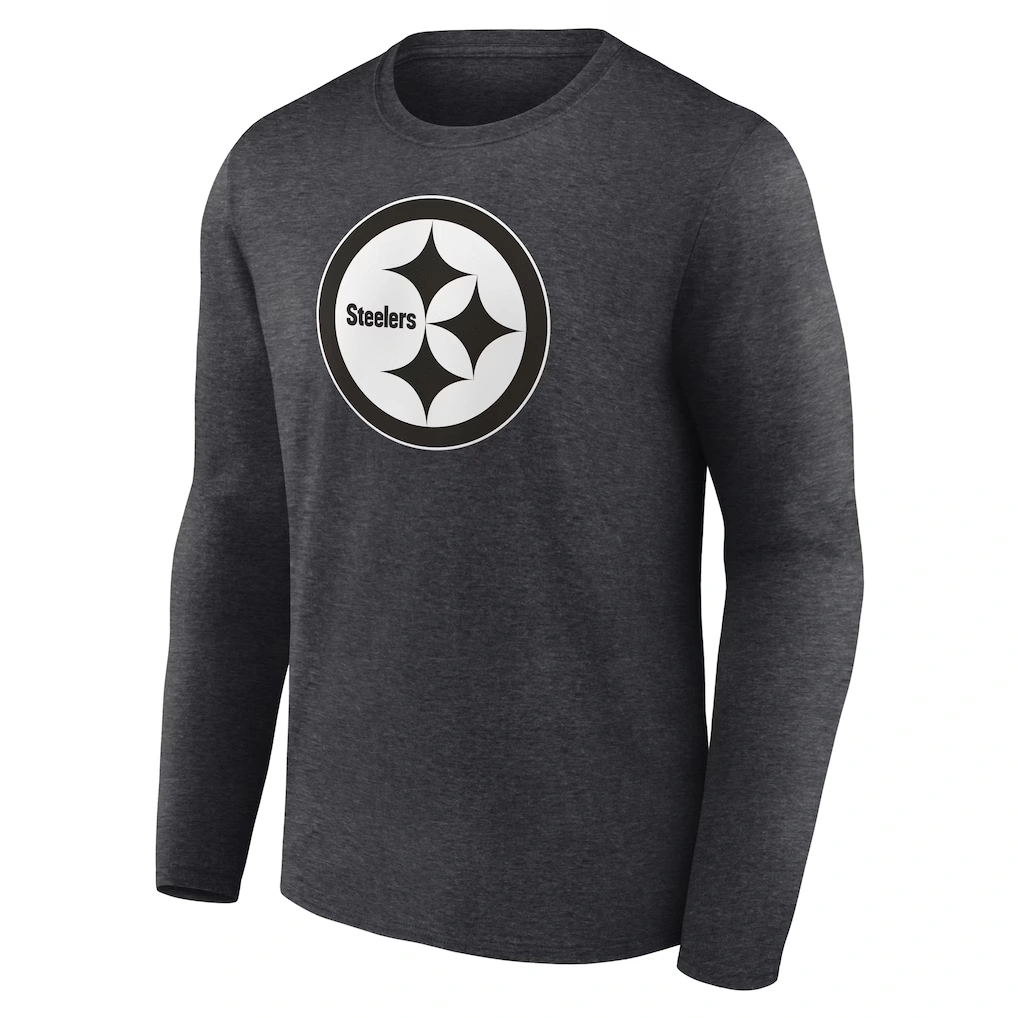 Men's Pittsburgh Steelers Charcoal Personalized Name & Number Monochrome Long Sleeve T-Shirt