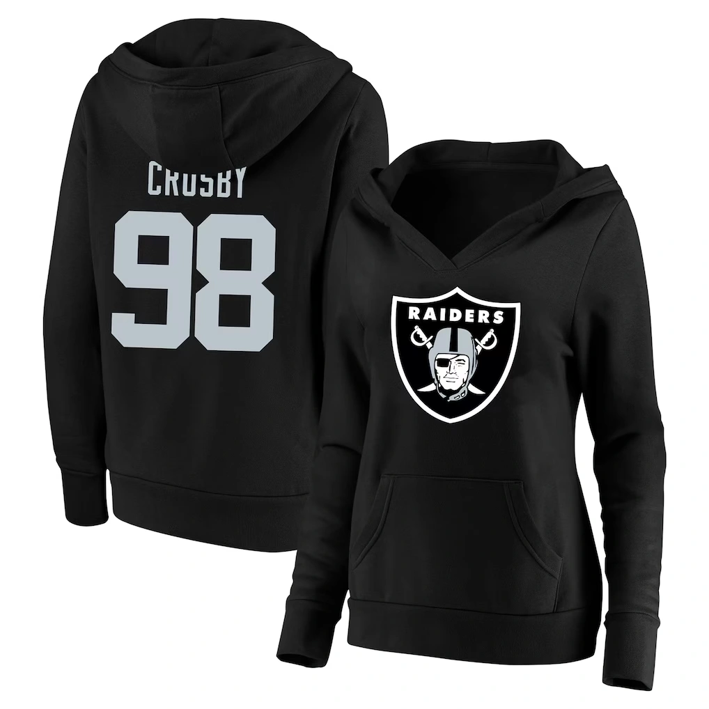 Women's Las Vegas Raiders Maxx Crosby Fanatics Black Plus Size Player Name & Number V-Neck Pullover Hoodie