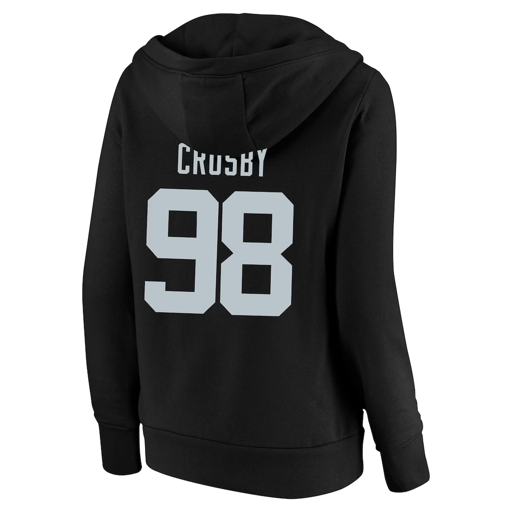 Women's Las Vegas Raiders Maxx Crosby Fanatics Black Plus Size Player Name & Number V-Neck Pullover Hoodie