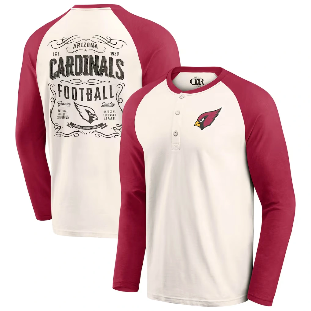 Men's Arizona Cardinals Darius Rucker Collection by Fanatics Cream/Cardinal Raglan Henley T-Shirt