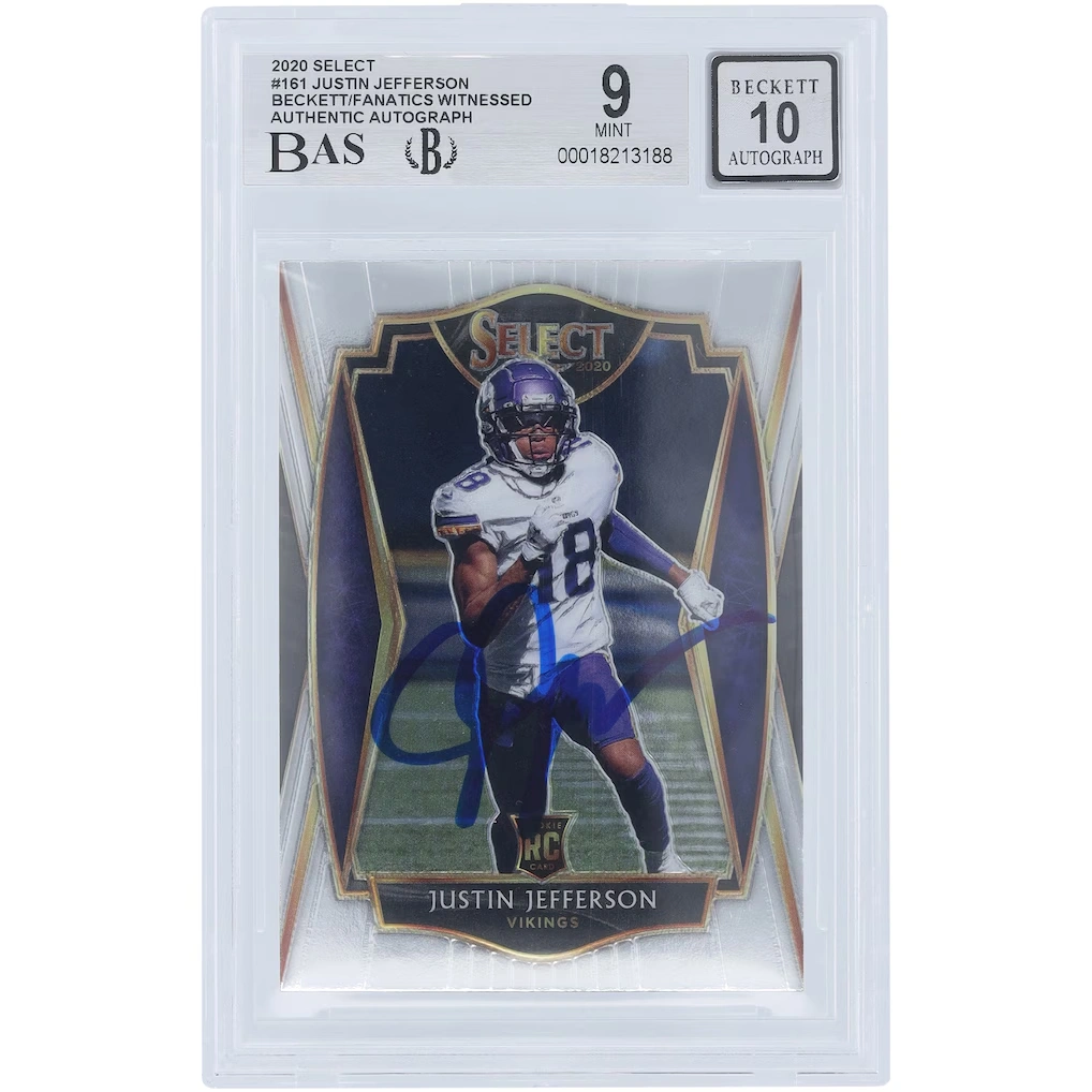Justin Jefferson Minnesota Vikings Autographed 2020 Panini Select Premier Level #161 Beckett Fanatics Witnessed Authenticated 9/10 Rookie Card