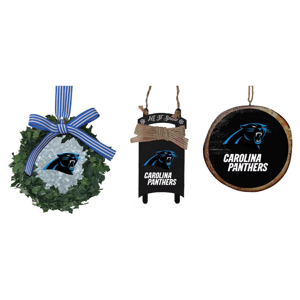Carolina Panthers The Memory Company Three-Pack Wreath, Sled & Circle Ornament Set