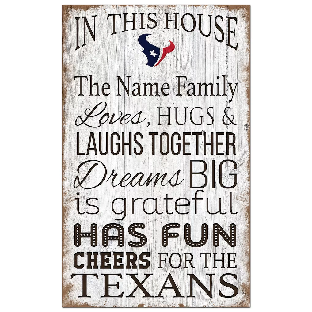 Houston Texans Personalized 11" x 19" In This House Sign