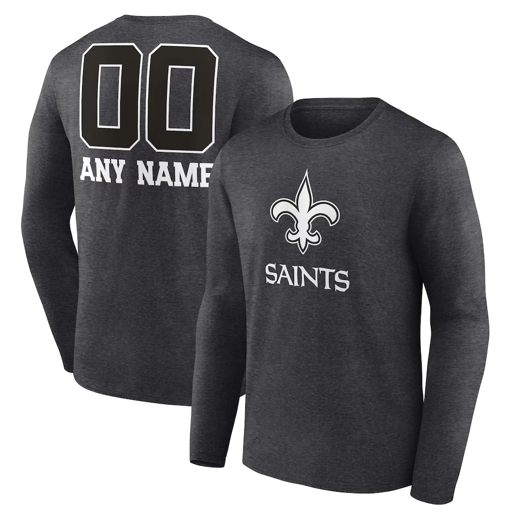 Men's New Orleans Saints Charcoal Personalized Name & Number Monochrome Long Sleeve T-Shirt