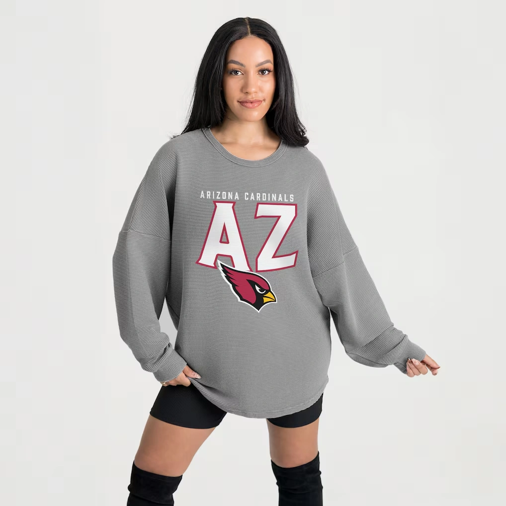 Women's Arizona Cardinals Gameday Couture Gray Oversized Pure Motion Corded Sweatshirt