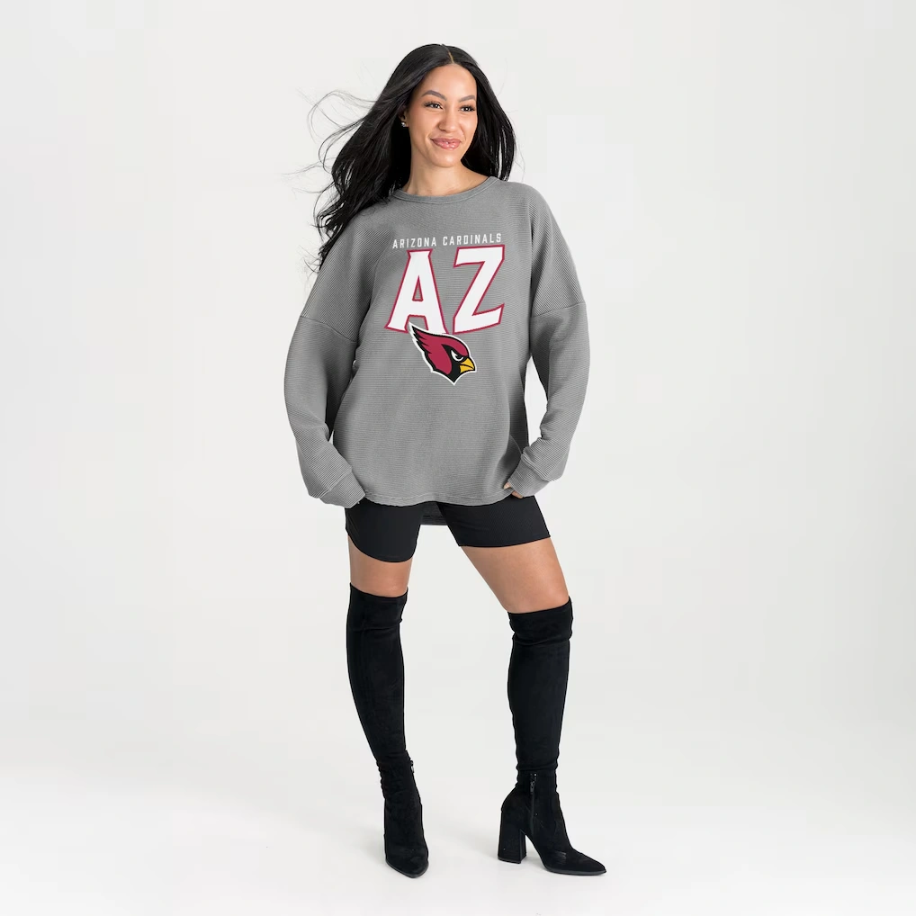 Women's Arizona Cardinals Gameday Couture Gray Oversized Pure Motion Corded Sweatshirt