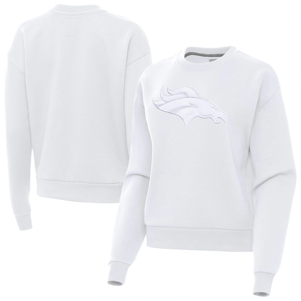 Women's Denver Broncos Antigua White Victory Pullover Sweatshirt